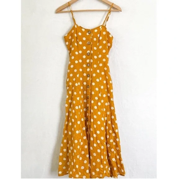 Rebellion Dresses Mustard Yellow Polka Dot Button Up Dress
